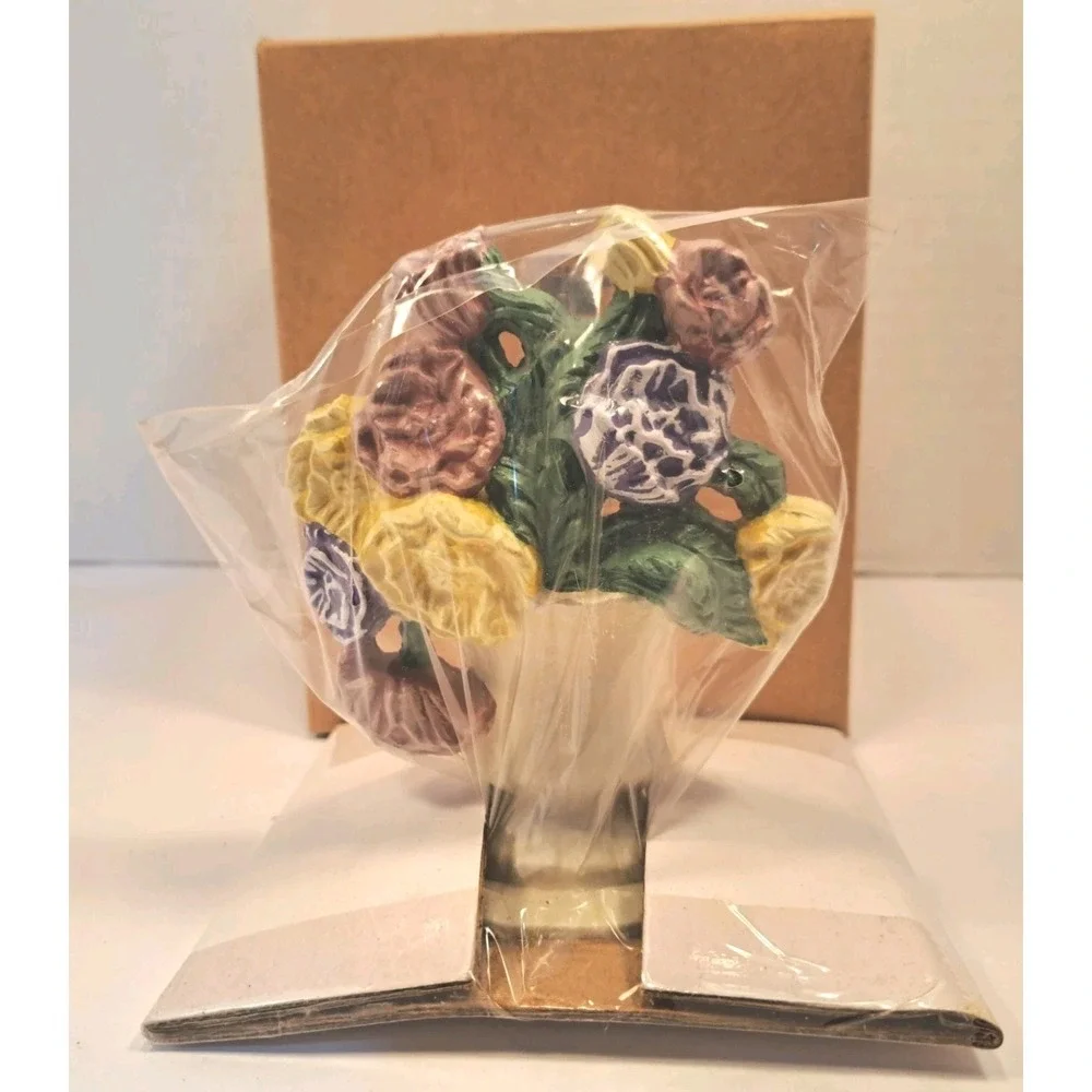 Vintage Avon Floral Cast Iron Pink Purple Yellow Flower Basket 5